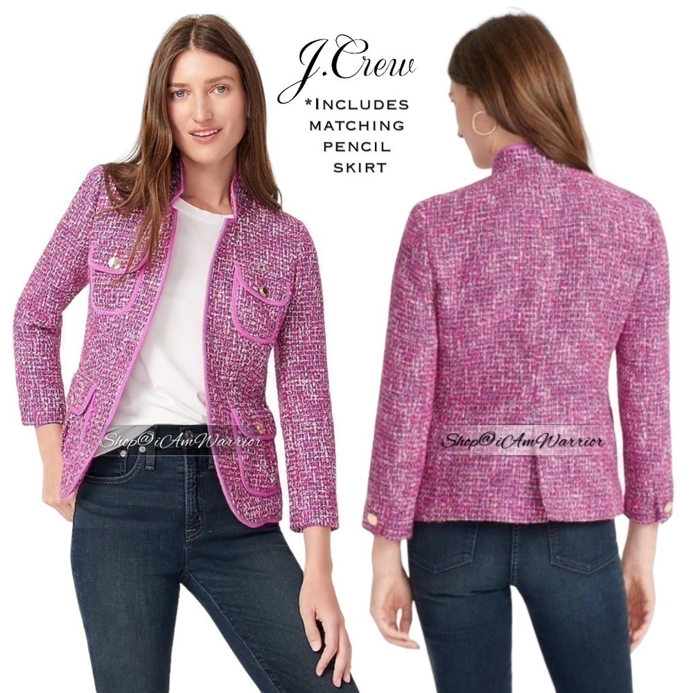 J.Crew fuchsia lady tweed jacket + pencil skirt 2 piece suit *shop@iamwarrior - Picture 4 of 16
